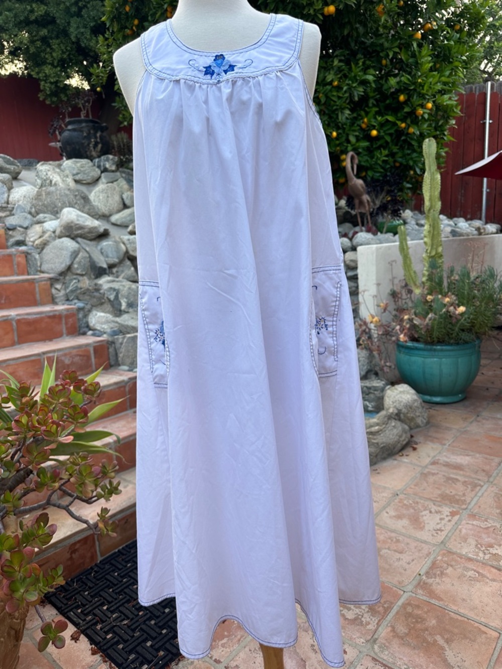 Vintage Joni Blair of California Embroidered Applique with Blue Floral Dress